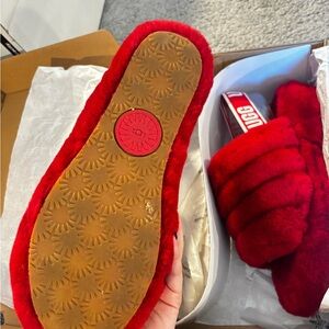 UGG Women's Vibrant Red Fluffy Slippers